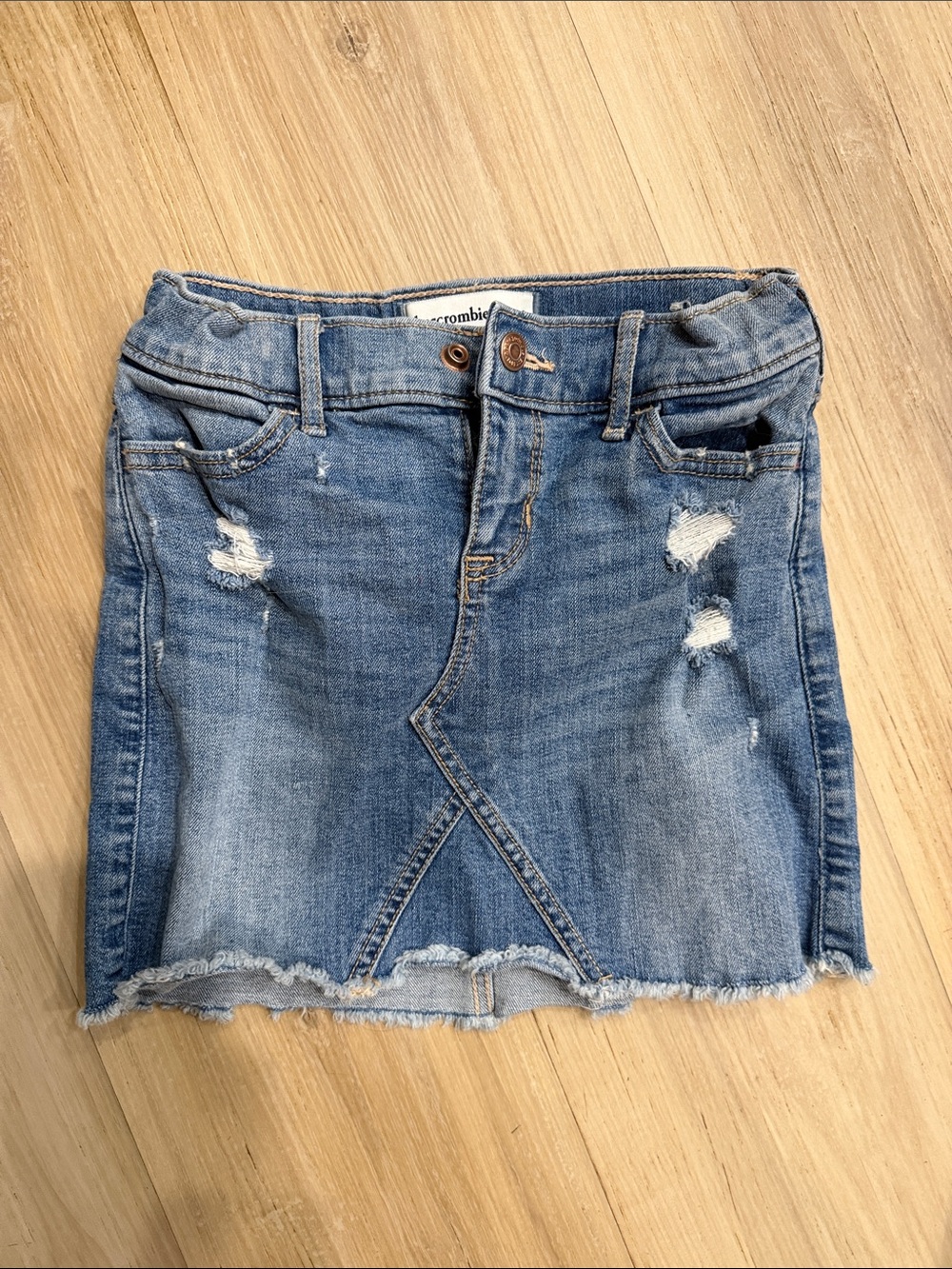 abercrombie kids light blue distressed denim skirt